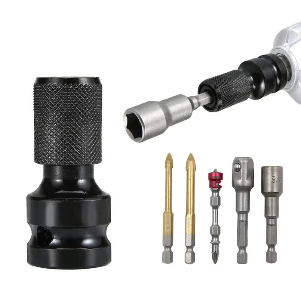Half Inch Square Drive To Quarter Inch Hex Shank Telescopic Conversion Head For Electric Wrench Socket Tool