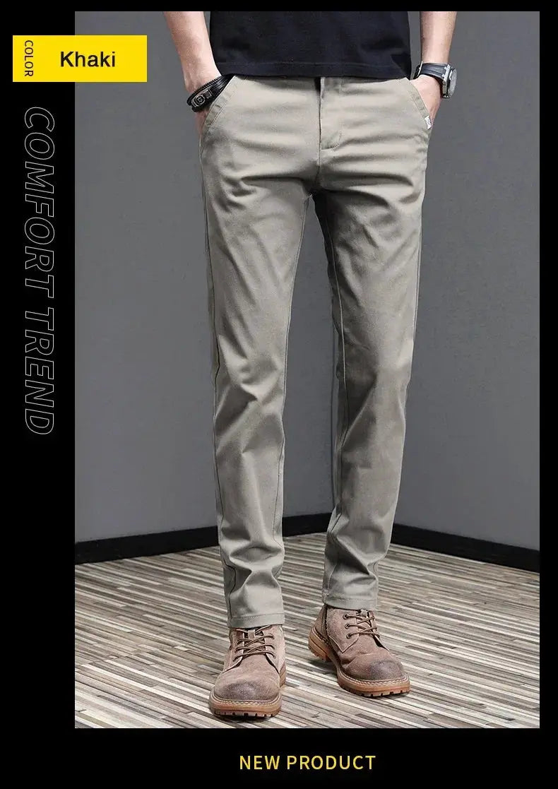Khaki men's slim-fit casual pants from Simples Market in cotton-stretch fabric.