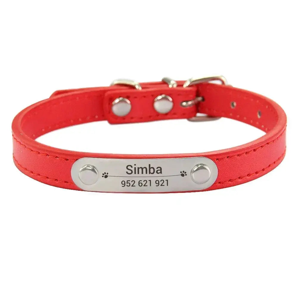 Personalized Dog Collar With Engraved Name ID Anti Lost PU Leather Pink For Small Medium Large Dogs And Cats