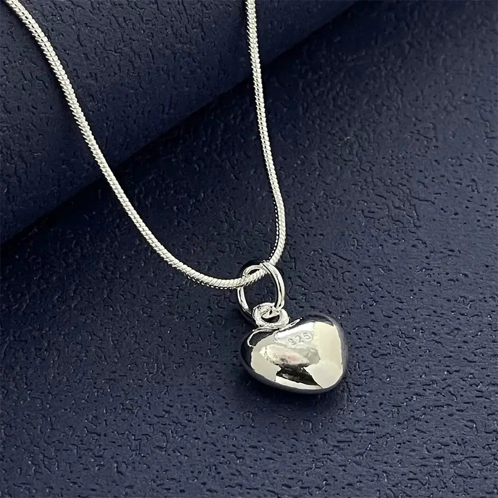 Designer 925 Sterling Silver Heart Pendant Necklace With Snake Bone Chain For Women Gift Idea Fashion Jewelry