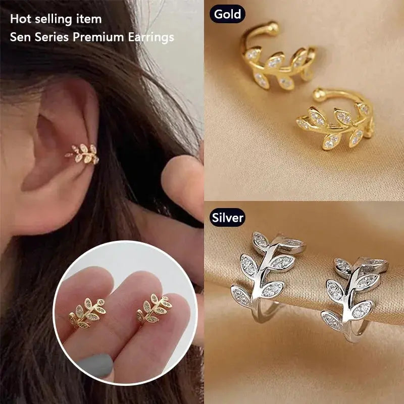 Cute Metal Leaf Earcuff Clip On Earring For Women And Girls No Piercing Cartilage Earring
