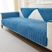 Blue flannel plaid sofa cover set, quilted and non-slip with backrest and cushioned seat protection