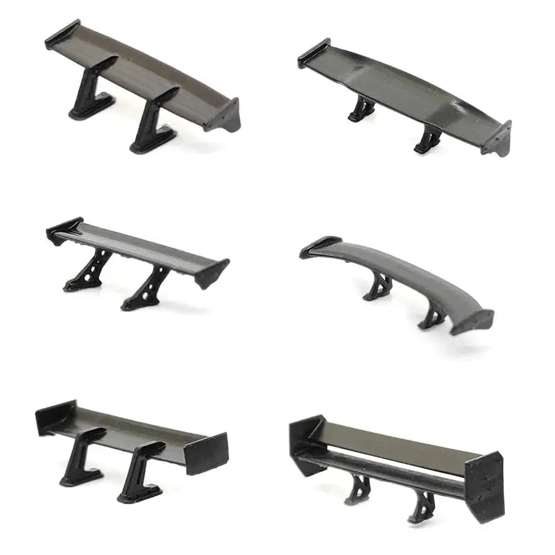 1:64 car rear spoiler mini wing set by Simples Market, black plastic, six-piece DIY model car parts