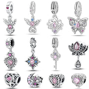 Silver Plated Guardian Angel Heart Shaped Zircon Charms Beads for Original Qikaola 925 Bracelets DIY Jewelry Gifts - Simples Market