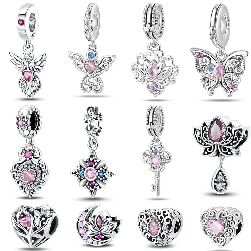 Silver Plated Guardian Angel Heart Shaped Zircon Charms Beads for Original Qikaola 925 Bracelets DIY Jewelry Gifts - Simples Market