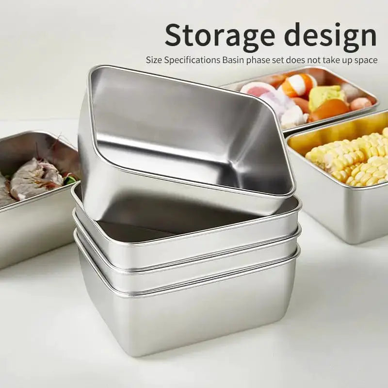 Stainless Steel Food Storage Container With Airtight Lid For Fridge Small Thickened Kitchen Organizer