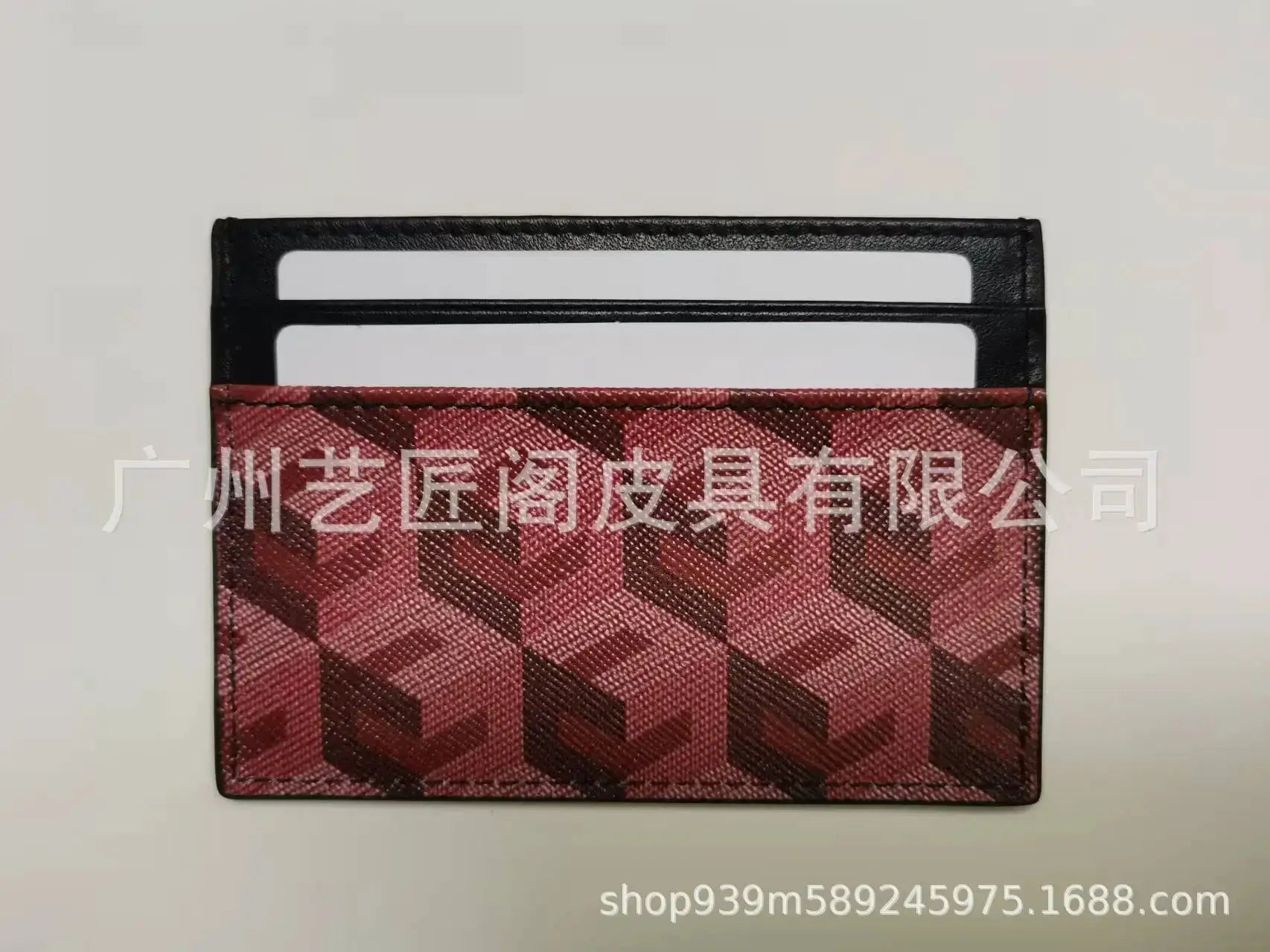 Card holder in red plaid genuine leather with two card slots