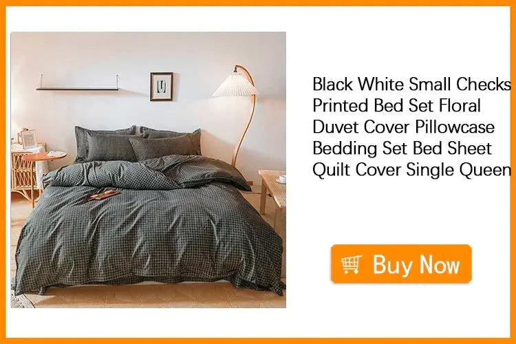 Simples Market bed set with dark gray checkered duvet cover and pillowcases for full/queen/king size