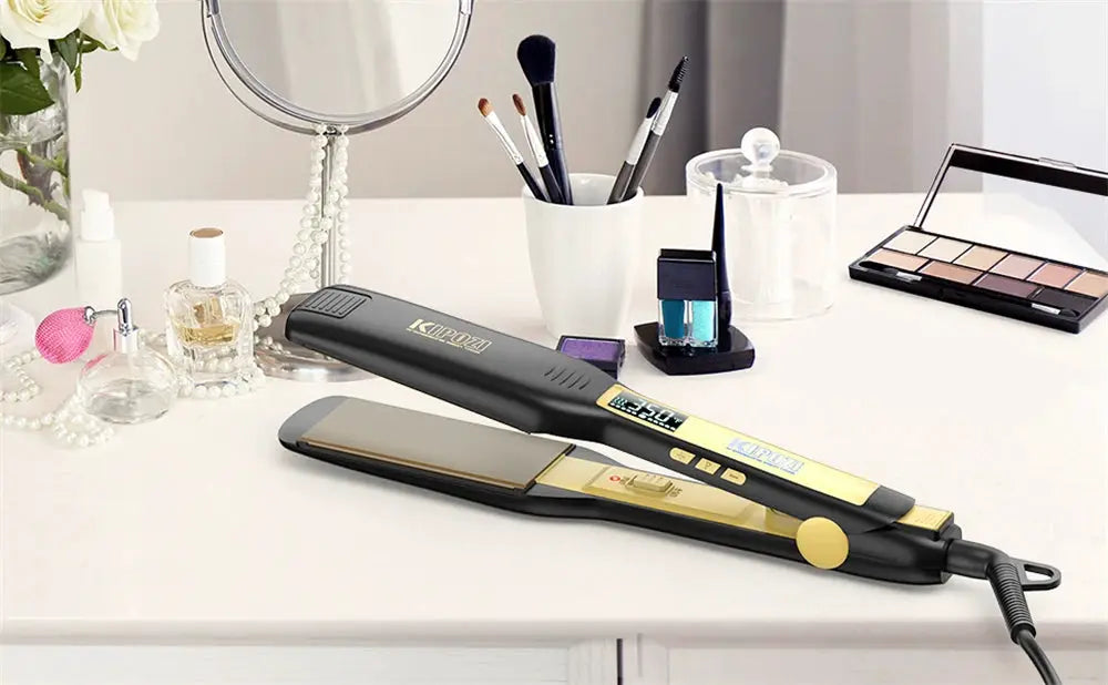 KIPOZI professional titanium flat iron with digital LCD display dual voltage