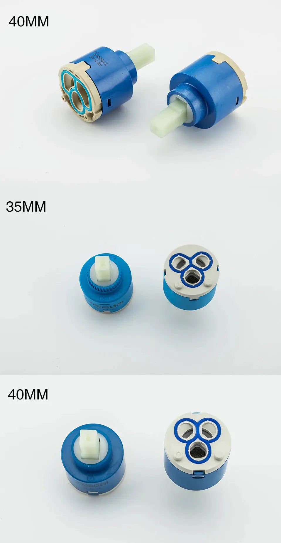 Simples Market blue ceramic faucet valve cores set (30/35/40mm), 6 pieces for hot and cold taps