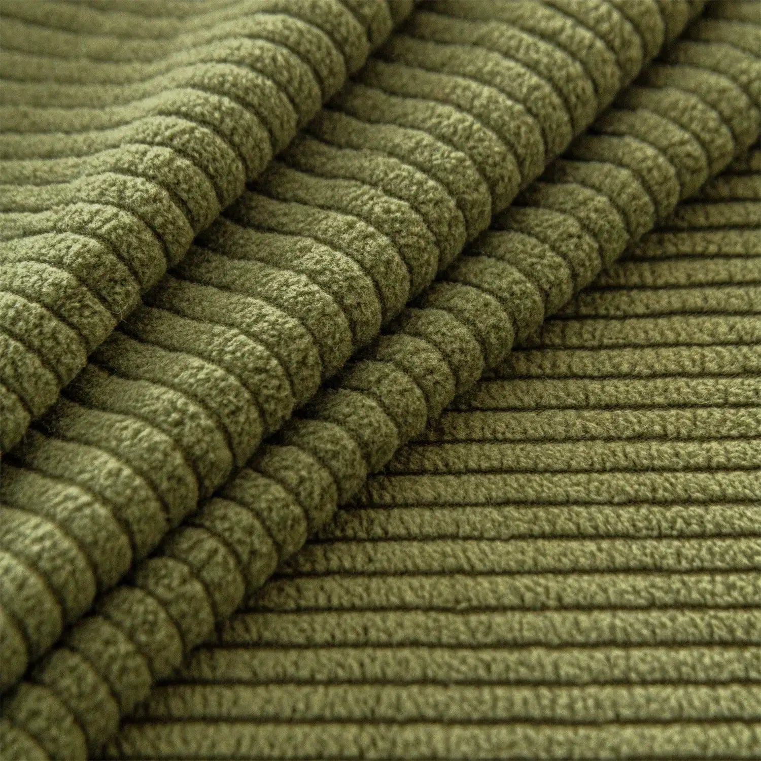Sofa cushion cover in thick olive stripe jacquard fabric.