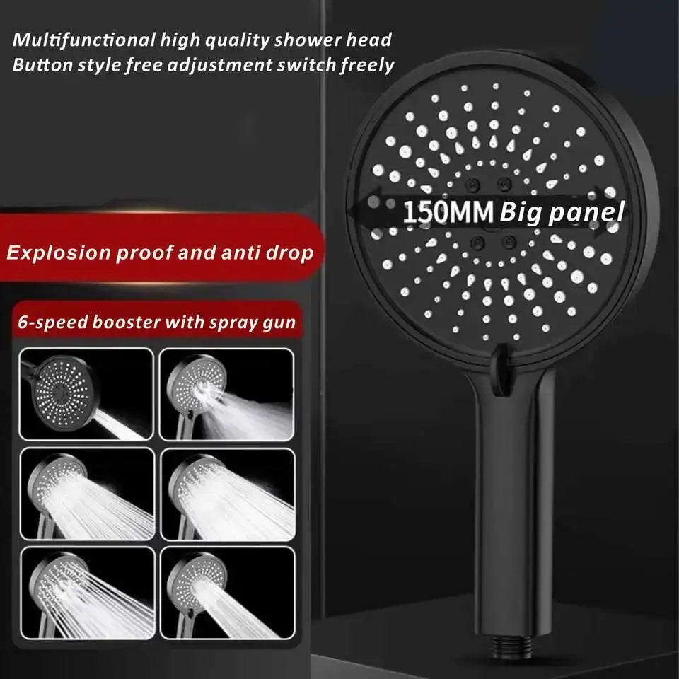 Shower head Simples Market, black 15cm with 150mm big panel, high-pressure multi-mode spray