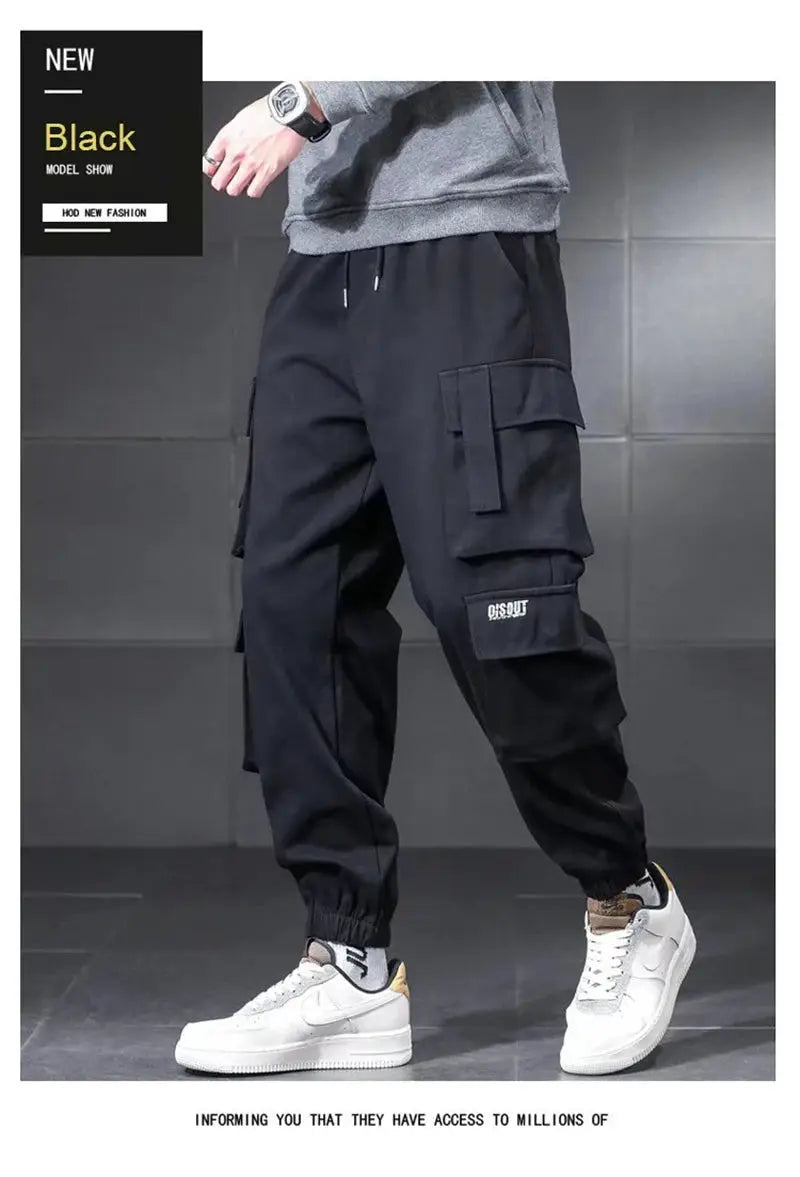 Men's winter lambswool outdoor cargo pants, black, waterproof with multiple cargo pockets by Simples Market