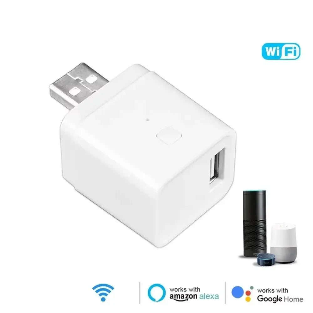 WiFi micro USB adaptor, white, with USB-A port; compact 5V USB power adapter for Tuya, Alexa and Google Home