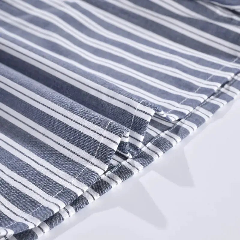 Men's striped cotton boxers shorts, blue and white stripes, loose and comfortable home underwear