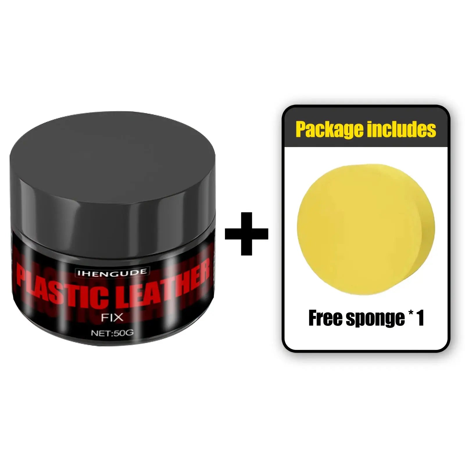 Simples Market car plastic leather repair paste in a black-lidded jar; includes yellow sponge.