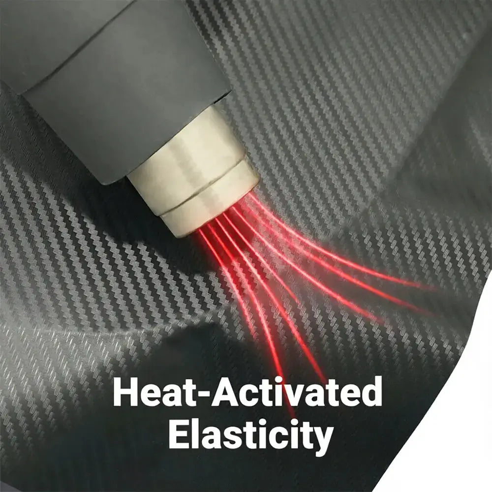 3D carbon fiber black vinyl wrap for cars and motorcycles by Simples Market; heat-activated elasticity.
