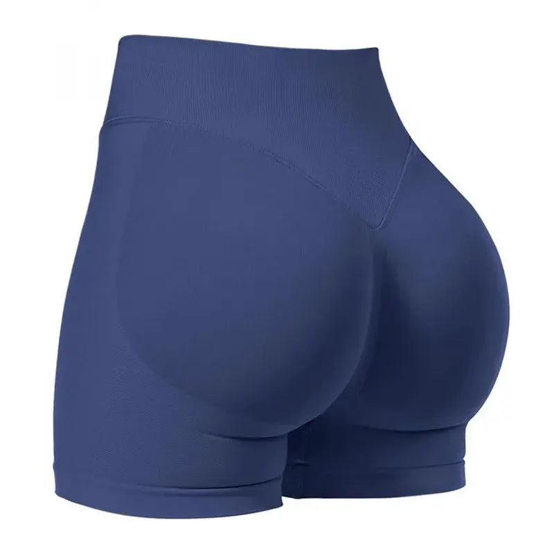 Women's seamless high-waist gym shorts by Simples Market in navy blue for yoga and workouts.
