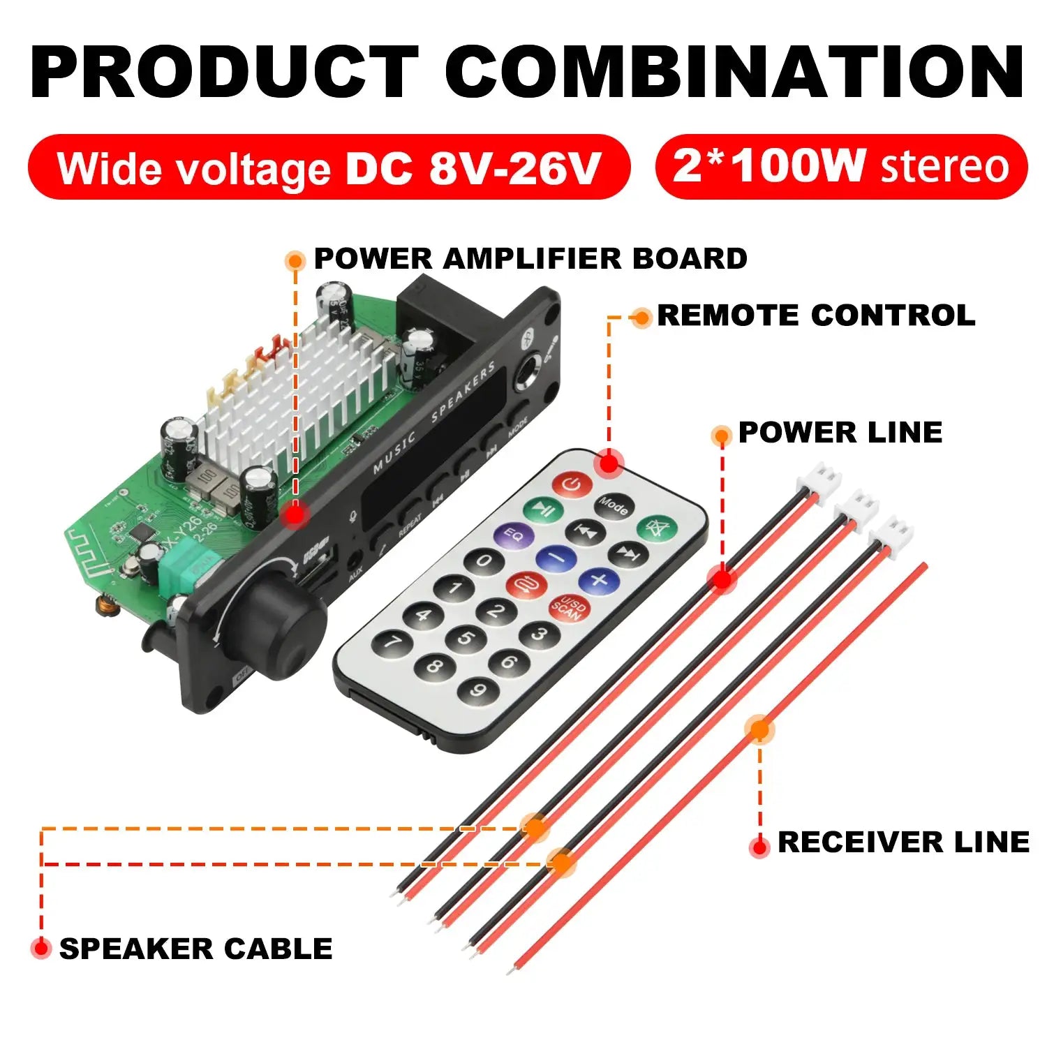 New 200W Bluetooth Amplifier MP3 WAV Decoder Board With USB FM Radio TF Card Slot DC 12V Car Audio