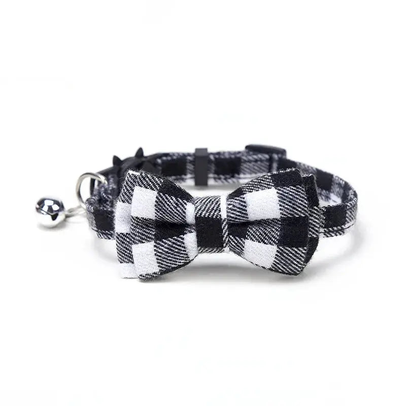 Pet Breakaway Cat Collar With Bow Tie And Bell Plaid Christmas Red Adjustable Elastic For Cats And Small Dogs