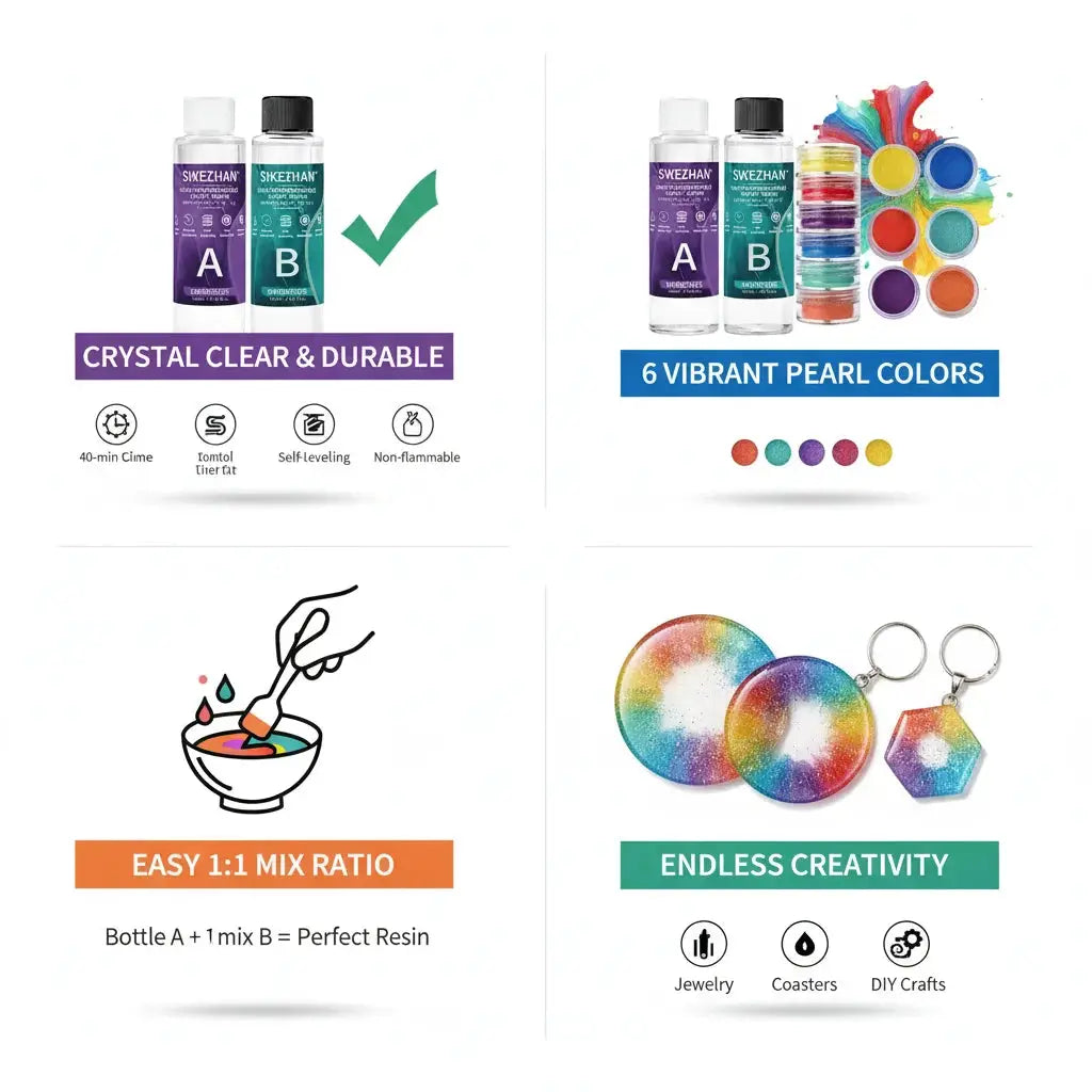 Crystal Clear Epoxy Resin Kit With Six Color Mica Powder And AB Glue For DIY Jewelry Making Nail Art Soap Casting Crafts