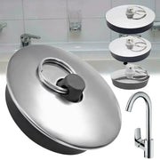 Stainless steel bath plug with rubber stopper and metal ring for tub drain