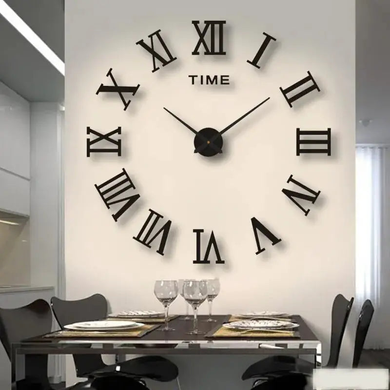 3D acrylic wall clock with Roman numerals, large round mirror-style design by Simples Market