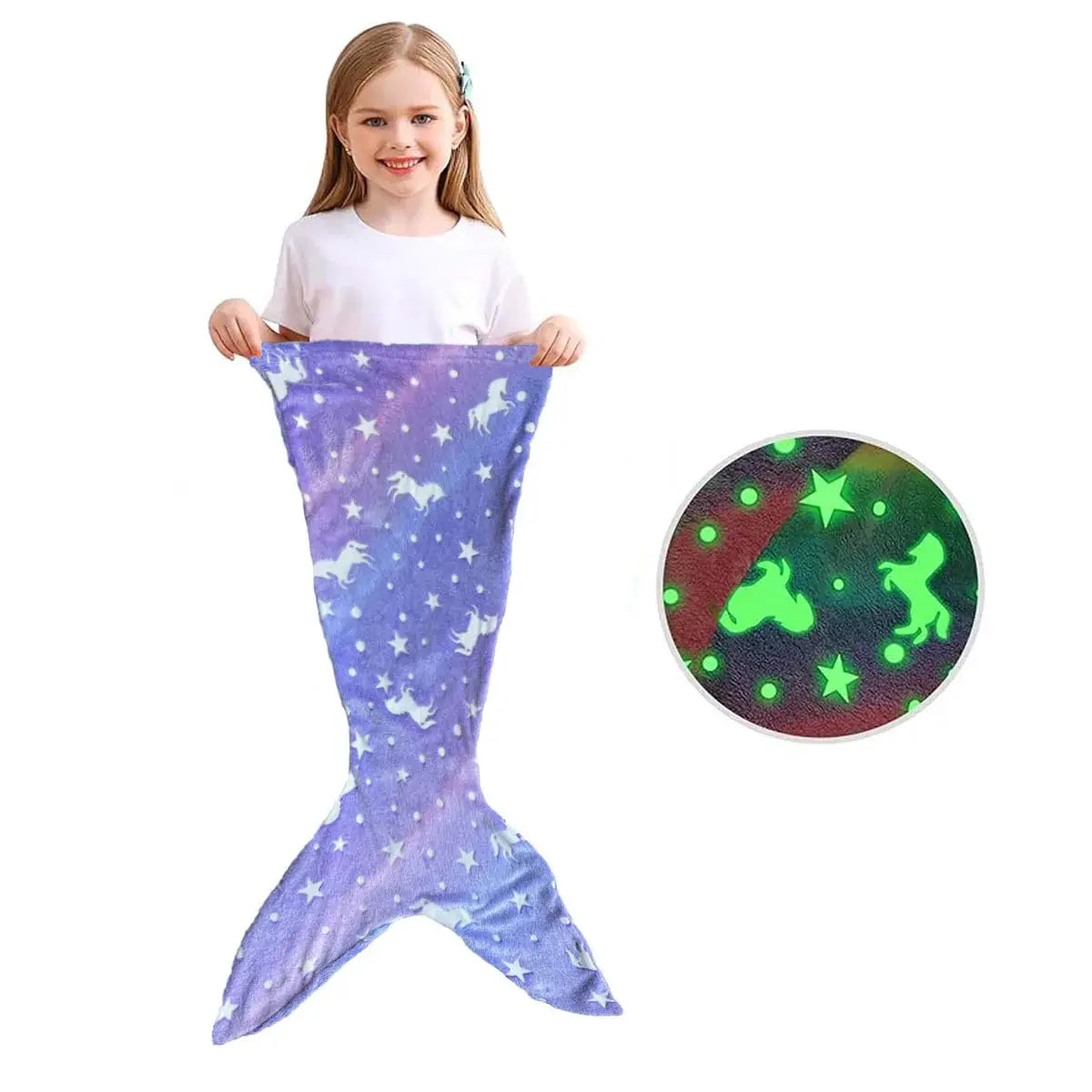 Night Glow Mermaid Tail Blanket For Kids Soft Flannel Fleece Wearable Companion Blanket All Seasons