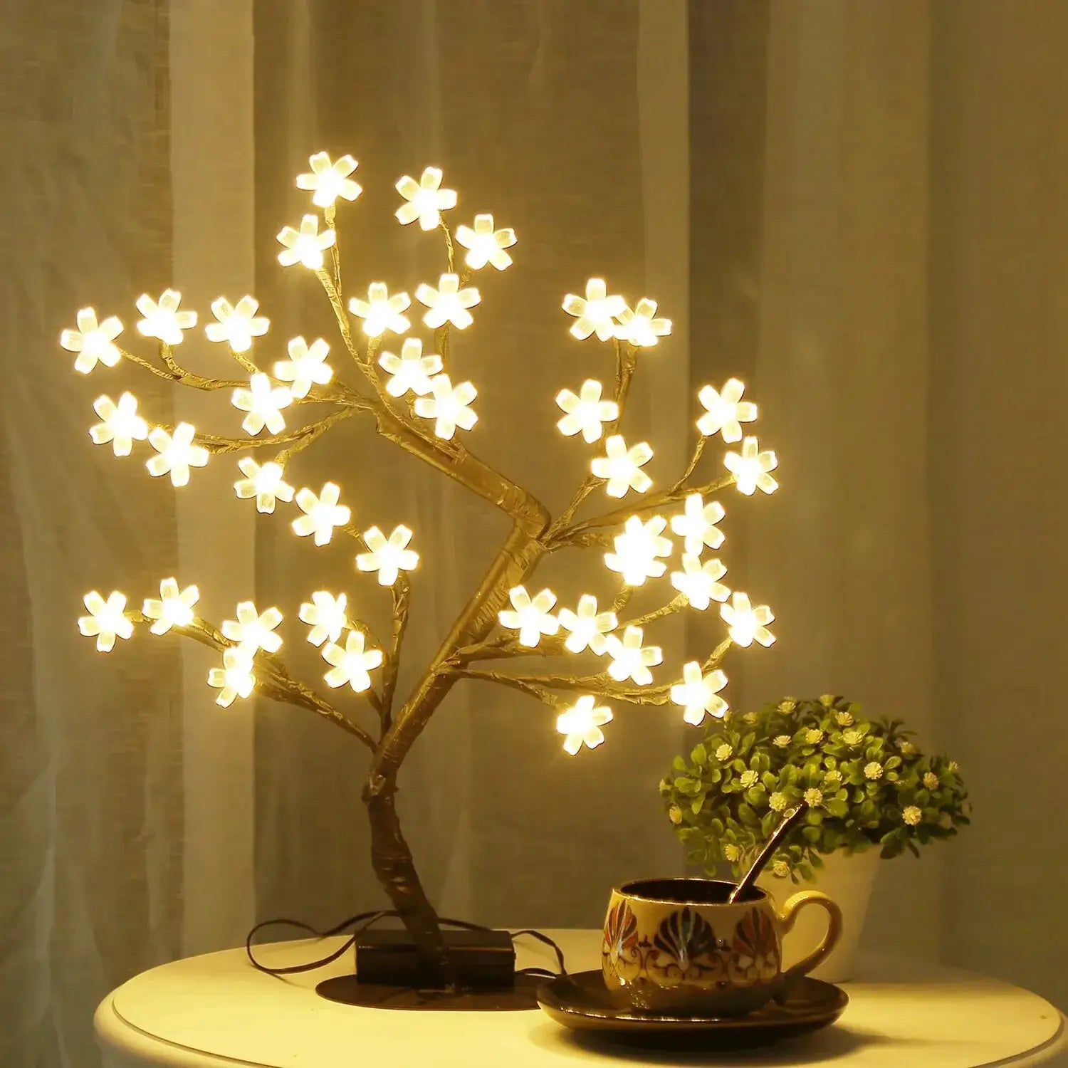 Cherry Blossom LED Bonsai Tree Lamp 17 Inch USB Powered Tabletop Light for Home Decor