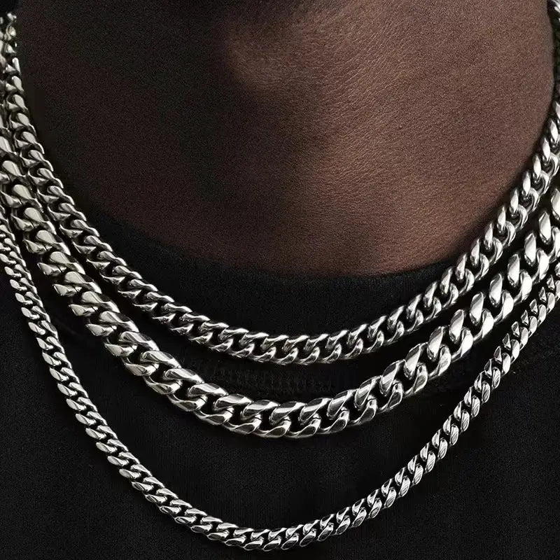 Stainless Steel Punk Curb Cuban Link Necklace 3mm 5mm 7mm For Men Women Black Gold Color Choker