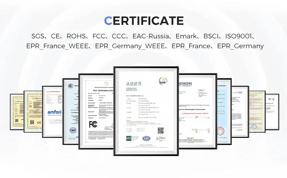 Certificate collage displaying multiple framed documents and a central CERTIFICATE heading