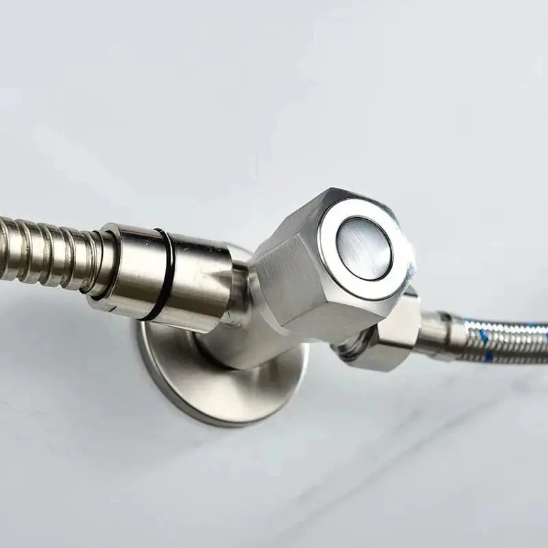 Simples Market stainless steel two-way angle valve with G1/2 thread and braided supply hoses