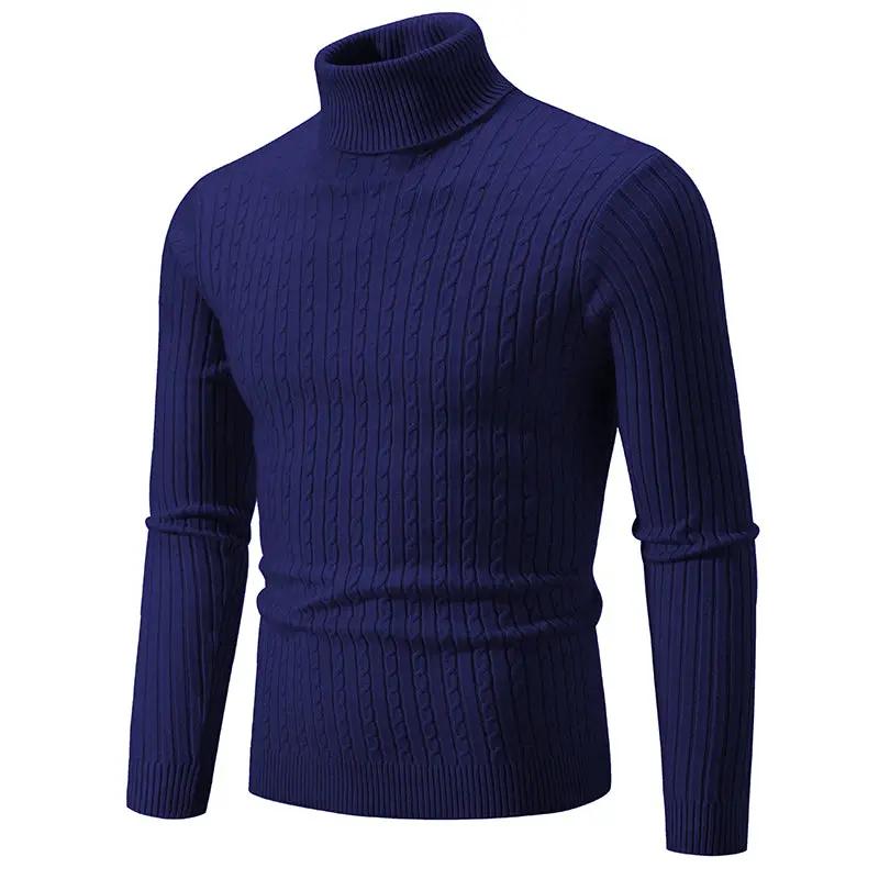 Men's navy blue ribbed knit turtleneck sweater by Simples Market