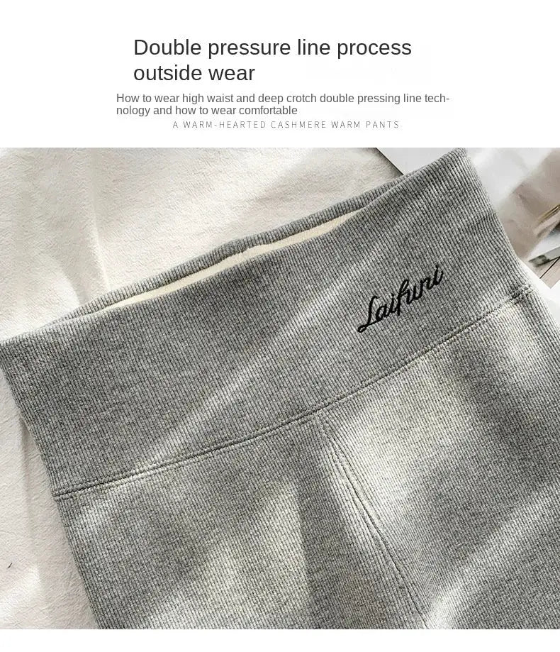 Simples Market gray high-waisted thermal leggings; knit fabric with waistband logo