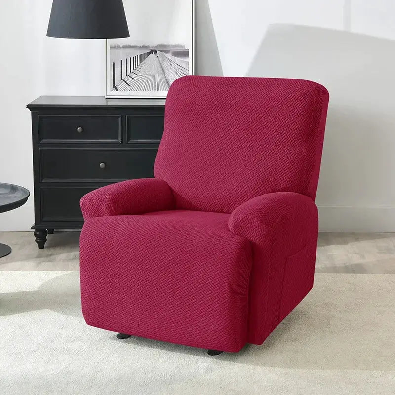 Red jacquard stretch recliner chair cover by Simples Market; non-slip elastic slipcover for living room