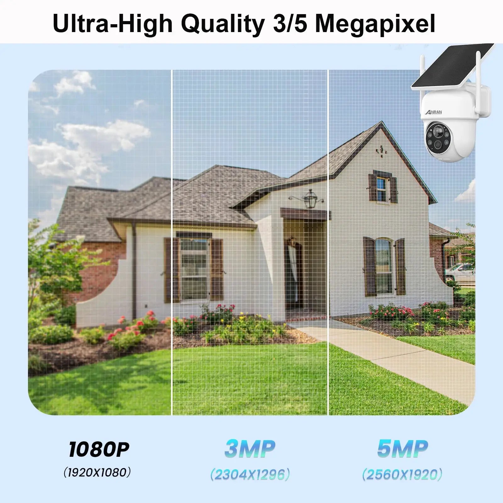 ANRAN solar security camera with solar panel for outdoor home surveillance; 2K/3/5MP by Simples Market