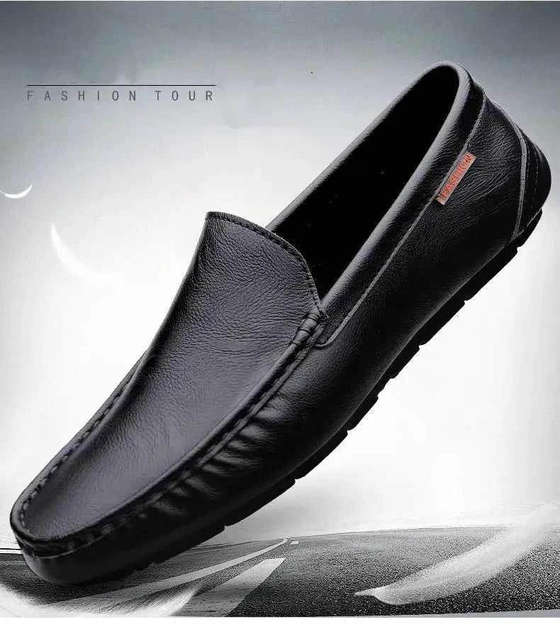 Genuine leather men's loafers slip-on moccasins by Simples Market, black driving shoes