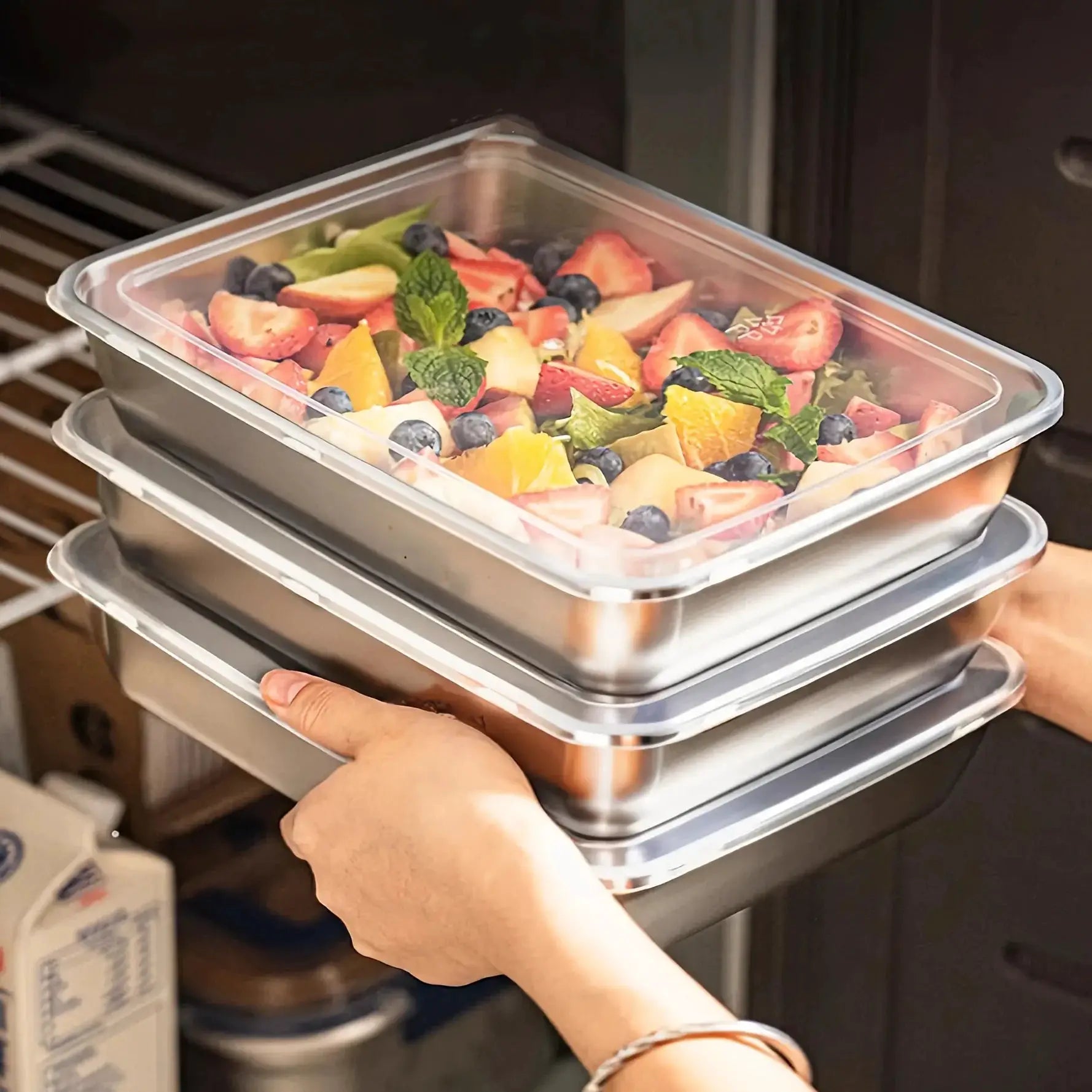 CuisineCraft 3 Piece Stainless Steel Food Containers Leakproof Stackable With Clear Lids For Camping And Meal Prep