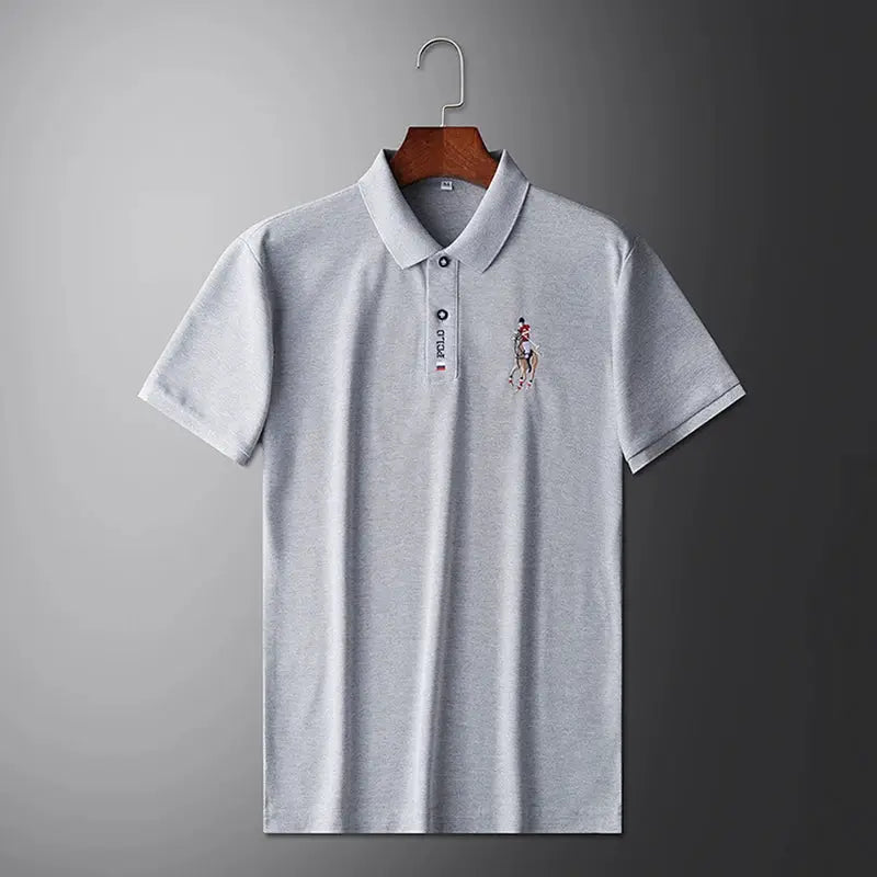 Men's light gray embroidered polo shirt, short sleeves, casual summer top