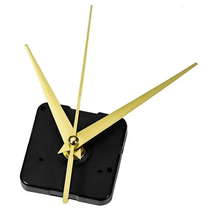Clock mechanism with gold hands, silent quartz movement, black base for DIY wall clock repairs