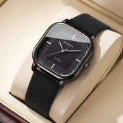 Square Minimalist Mens Quartz Watch With Leather Strap Wristwatch For Casual Wear Without Box