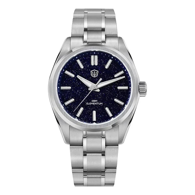Watchdives WD0003C quartz watch; stainless steel bracelet, 38mm case, blue ice-crack dial with shield logo