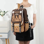 Capybara cute backpack with pencil case, Simples Market brown/tan daypack, large capacity for school or travel