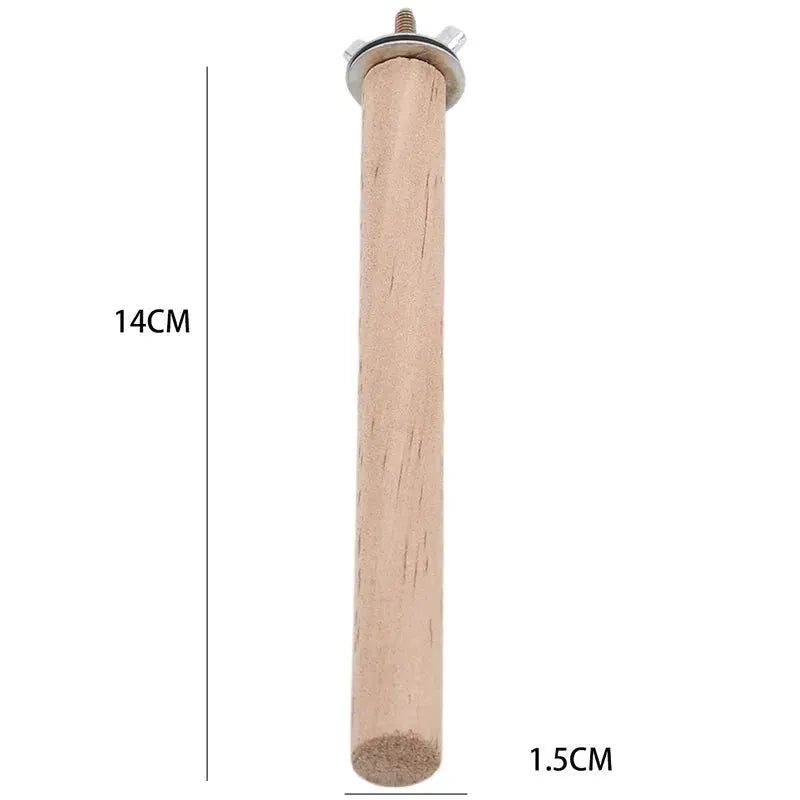 Parrot wood standing perch stick with metal end caps, 14 cm long, 1.5 cm diameter