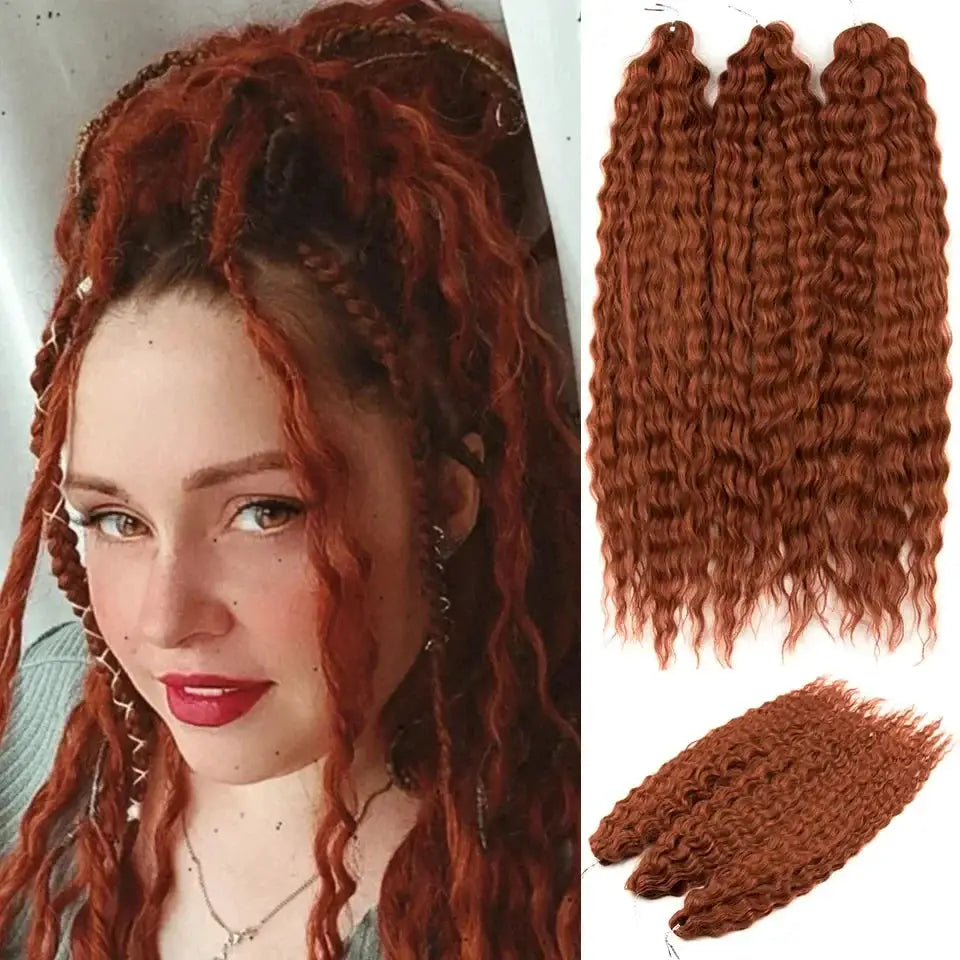 Ariel Synthetic Twist Crochet Hair set of 5 copper-red ombré 22in water-wave bundles