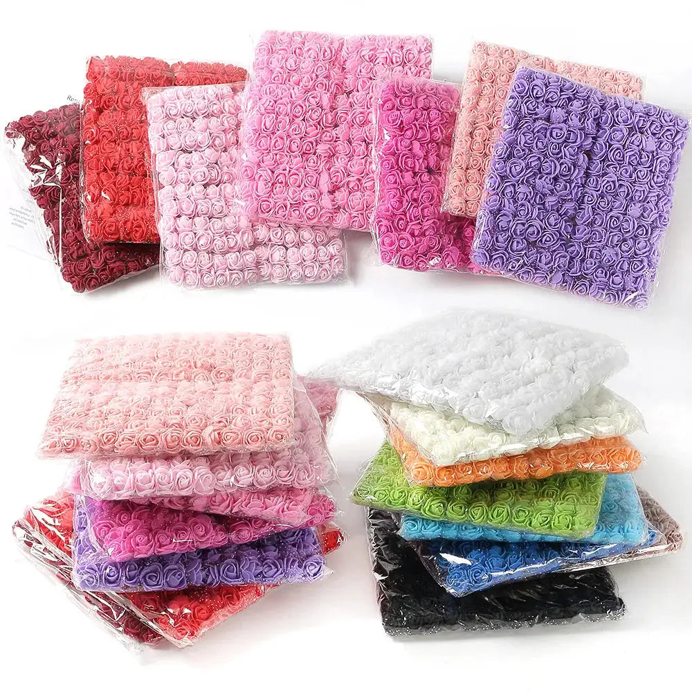 96 Pcs Mini Rose Artificial Flowers Bouquet 7.5cm Foam Fake Flowers Wedding Decoration For Home Room Decor