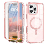 iPhone case, pink transparent, full-body shockproof with built-in magnetic screen protector by Simples Market
