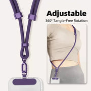 Universal adjustable purple phone lanyard with crossbody strap and secure clip for phone case