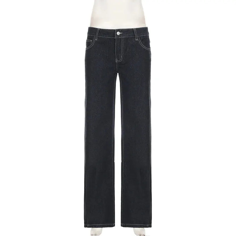 Women's Slim Fit Flared Jeans Y2K Low Rise Denim Embroidery Distressed