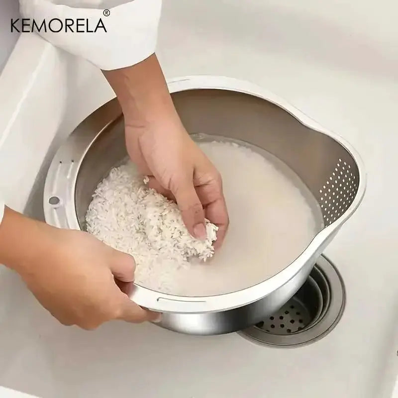 Stainless Steel 304 Rice Washer Strainer Bowl For Rice Washing And Fruit And Vegetable Colander Kitchen Tools